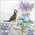 Produktbild: Ambiente 20 Servietten Papier 33x33cm 3-lagig - hochwertige Einweg Papierservietten Katze Blumenmotiv Partyservietten Tiermotiv Sommerdeko Tischdeko Frühling