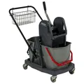 Produktbild: Sprintus 2x17 L Reinigungswagen Kunststoff mit Drahtkorb Putzwagen grau Kunststoff, Doppelbacken-Mopp-Presse 301001+301007