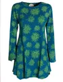 Produktbild: Vishes - Alternative Bekleidung - Langarm Damen Blumen-Tunika Shirt-Kleid Glockenärmel Baumwolle türkis 40