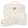 Produktbild: 3pcs Reise Kosmetiktasche Set Damen, Baumwolle Kulturbeutel Set Gesteppte Kulturtasche Mit Blumenmuster, Make Up Bag Aesthetic Schminktasche Cosmetic Bag für Kinder