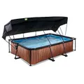 Produktbild: EXIT Toys Wood Pool mit Sonnensegel - 300x200x65cm - Rechteckiger, Kompakter Rahmenpool mit Kartuschenfilterpumpe - Optimaler UV-Schutz - Leicht Zugänglich - Einzigartiges Design - Braun
