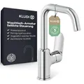 Produktbild: KLUDI-X1 Waschtischarmatur, 360° schwenkbar, Auslaufhöhe 205 mm, wassersparender Wasserhahn Bad Größe L, Keramikkartusche, Mischbatterie Waschbecken inkl. Anschlussschläuche in Chrom