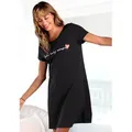 Produktbild: Nachthemd VIVANCE DREAMS, Damen, Gr. 32/34, N-Gr, schwarz, Single Jersey, Obermaterial: 100% Baumwolle, bedruckt, unifarben, Basic, bequem kurz, Rundhals, eingesetzt, Kleider Nachthemd, in bequemer Weite mit Schriftzug