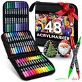 Produktbild: Zenacolor 48 Acrylstifte für Steine wasserfest mit Doppelspitze (feine Spitze und Pinsel) - Acrylstifte verschiedene Oberflächen - Multimarker Acryl mit einer Tasche