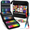 Produktbild: 48 Acrylstifte für Steine wasserfest mit Doppelspitze feine Spitze und Pinsel...