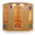 Produktbild: Dewello® Infrarotkabine Infrarotsauna Haley 160x160 für 2-4 Personen aus Hemlock Holz mit Vollspektumstrahler, Bodenstrahler, LED-Farblicht, Bluetooth, FM,MP3,USB
