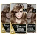 Produktbild: L'Oréal Paris Permanente Haarfarbe, Haarfärbeset mit Coloration und Farbglanz-Pflegebalsam, Préférence, 6 Natur Hellbraun, 3er Set