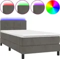 Produktbild: vidaXL Boxspringbett mit Matratze & LED Dunkelgrau 90x200 cm Samt