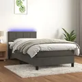 Produktbild: vidaXL Boxspringbett mit Matratze LED Polsterbett Bett Einzelbett Bettrahmen Bettgestell Lattenrost Schlafzimmerbett Hotelbett Dunkelgrau 90x200cm Samt