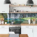 Produktbild: micasia Küchenrückwand selbstklebend Jan Becke Wald ohne Bohren fugenlos - Made in Germany - Wasserfall Modern matt Paneel petrol Küche Herd Spritzschutz 1935 (140x40cm)