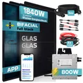 Produktbild: SUNNIVA 1840W Balkonkraftwerk BIFAZIAL FULLBLACK komplett Steckdose BENY 800 Watt Wechselrichter, Solaranlage Komplettset, 4x 460W N-Type Glas-Glas Bifacial Solarmodule, 5m Kabel & 4x 2.5m Solarkabel