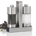 Produktbild: AdHoc Geschenkset | Pfeffermühle und Salzmühle MENAGE SERVIR mit hochwertigem Keramik Mahlwerk inklusive Ständer (ohne Gewürz), Gewürzmühlen 14 cm hoch
