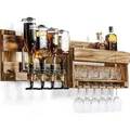 Produktbild: Yorbay Weinregal Palette beflammt Holz, Wandbar mit 4 Getränkespender Wand Flaschenhalter Flaschenhalter, Vintage, Geschenk - Braun