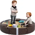 Produktbild: Sandkasten 120 x 120 cm Imprägniert Kinder Sandbox mit Sitzbänken Bodenvlies, Unterlage, wetterbeständige Sandkiste für Outdoor Terrasse Balkon