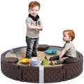 Produktbild: AIYAPLAY Sandkasten 120 x 120 cm Imprägniert Kinder Sandbox mit Sitzbänken Bodenvlies, Unterlage, wetterbeständige Sandkiste für Outdoor Terrasse Balkon Garten