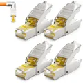 Produktbild: deleyCON 4x CAT 8 Netzwerkstecker 90° Winkel Stecker RJ45 Werkzeuglos Geschirmt 40 Gbit/s Netzwerk Stecker für Starre Verlegekabel Rohkabel Steckverbinder RJ45 Ethernet LAN DSL Patchkabel