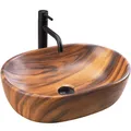 Produktbild: Rea Aufsatzwaschbecken AMELIA WOOD MATT Waschtisch Handwaschbecken Waschschale Waschbecken für Badezimmer aus hochwertiger Keramik 34,5 x 48 x 13,5 cm (Braun)
