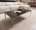 Produktbild: DELIFE Couchtisch Levente 110x60 cm Keramik Laminam® Emperador Extra Lucidato Dunkelbraun Gestell Edelstahl Silber