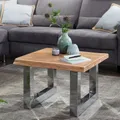 Produktbild: FineBuy Couchtisch 58 x 40 x 60 cm Akazie massiv Holz Metallgestell braun Baumstamm Wohnzimmertisch Massivholz klein Baumkante Sofatisch Landhaus