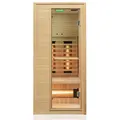 Produktbild: Dewello® Infrarotkabine Infrarotsauna Calgary 90cm x 90cm 1 Person inkl. Vollspektrumstrahler, Ionisator mit Aroma Therapie, LED-Farblichttherapie aus Hemlock Tannenholz