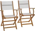 Produktbild: Klappstuhl Gartenstuhl Textil 2er Set Gartensessel Klappsessel Akazienholz Weiß