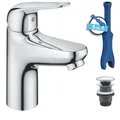 Produktbild: GROHE Swift, Waschtischarmatur, wassersparend (Wasserhahn für das Bad, Badarmatur mit Pop-Up Ablauf, 16cm hoch, mit 3in1 Werkzeug, einfache Installation am Waschbecken), chrom, 24318001