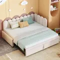 Produktbild: Flieks Polsterbett 90x200cm mit Ausziehbett, Schlafsofa Tagesbett mit Rückenlehne, Jugendbett Kinderbett mit Lattenrost, Sofabett Daybett Samt, Beige - Beige