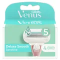 Produktbild: Gillette Venus Deluxe Smooth Sensitive Ersatzklingen für Damenrasiermaschine, 4 Stück, Maschinensets mit 5 Klingen und Skinelixir Feuchtigkeitsband