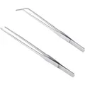 Produktbild: MMOBIEL Edelstahl-Pinzette/extra lange Pinzette 27cm / 10,6 Zoll, 2 Stück, mit präzisionsgezahnter Spitze, gerade/gebogen, für Aquascaping, Gartenarbeiten, Kochen, Industriearbeit, Laboreinsatz