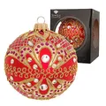 Produktbild: Krebs Glas Lauscha - Weihnachtsdekoration/Christbaumschmuck aus Glas - Weihnachtskugeln - Farbe: Rot - Verziert mit Strasssteinen - Größe: 8 cm