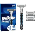 Produktbild: Gillette Sensor Excel Rasierer Herren — Inkl. 1 Nassrasierer Rasierer Und 3 Rasierklingen Mit Doppelklinge, Geschenk Männer — Schwarz/grau