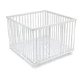 Produktbild: FabiMax Baby Laufgitter 100x100 Weiß lackiert, Stufenlos höhenverstellbar, mit Schlupfsprossen, Laufstall aus massivem Buchenholz (Keine)