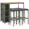 Produktbild: vidaXL Gartenbar Set 5-TLG. mit Kissen Theke Bar Tresen Gartentheke Bartisch Stehtisch Barstuhl Barhocker Gartenmöbel Poly Rattan Grau
