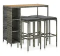 Produktbild: vidaXL Gartenlounge-Set 5-tlg. Gartenbar-Set mit Kissen Poly Rattan Grau, (1-tlg)
