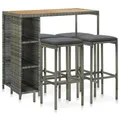 Produktbild: vidaXL 5-tlg. Gartenbar-Set mit Kissen Poly Rattan Grau NEU
