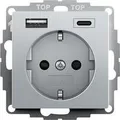 Produktbild: Gira 245926 SCHUKO-Steckdose 16 A 250 V~ mit Shutter und USB-Spannungsversorgung 2fach Typ A / Typ C, Aluminium