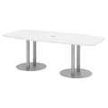 Produktbild: HAMMERBACHER Konferenztisch KT22S weiß Tonnenform, Rundrohr silber, 220,0 x 83,0 - 103,0 x 74,0 cm