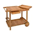 Produktbild: Outdoor Grill Trolley, Servierwagen für Garten, BBQ Beistelltisch, Tisch für Grill mit 2 Tabletts – 100 x 80 x 59 cm, Akazienholz