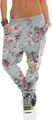 Produktbild: 130 Damen Jogginghose Hose Sweatpants Baumwolle Freizeithose Boyfriend Baggy Haremshose Einheitsgröße (36-40) Blumen Muster Print, Hellgrau