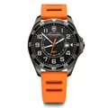 Produktbild: Victorinox Herren Armbanduhr FieldForce Sport GMT Ø 42 mm, Swiss Made Analog Quarz, Wasserdicht bis 100 m, Kautschuk-Armband, Schwarz/Orange