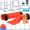 Produktbild: Agility-Trainingsausrüstung für Hunde, 7-teiliges Upgrade-Set mit verstellbaren hohen Hürden, 6 Slalomstangen, 2 Tunneln, Sprungring, Pausenbox, 3