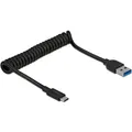 Produktbild: Delock 85349, USB 3.1 Gen 2 Spiralkabel Typ-A Stecker zu Type-C™ Stecker (Kontakte goldbeschichtet, Datentransferrate bis zu SuperSpeed USB 10 Gbps, Farbe: schwarz)