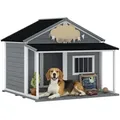 Produktbild: PawHut Hundehütte aus Holz Kleintierhaus Hundehaus mit Terrasse für draußen - Grau