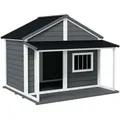 Produktbild: Pawhut - Hundehütte Aus Massivholz Kleintierhaus Hundehaus Mit Terrasse Asphaltdach Outdoor Wetterfeste Hütte Für Draußen Grau 124 X 112 X 105 Cm