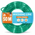 Produktbild: 50 m Outdor Wäscheleine mit Stahlkern und wetterfester PVC-Beschichtung | Extra stark 80 kg Zugfestigkeit, Ø 2,5 mm rutschfeste Wäscheleinen für Balkon, Garten und Camping, LaundrySpecialist