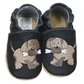 Produktbild: HOBEA-Germany Krabbelschuhe für Jungs und Mädchen in verschiedenen Designs, Kinderhausschuhe Jungen, Lederschuhe, Schuhgröße:20/21, Modell Schuhe: Hund schwarz