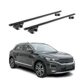 Produktbild: OMAC Dachträger Grundtäger kompatibel mit VW T-ROC 2017-2025 Aluminium ABE 90kg Schwarz 2tlg Offene Reling für Fahrradträger, Dachboxen, Skiträger Abschließbar