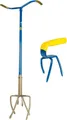 Produktbild: Gardenclaw Gartenkralle und Mini Kralle GGM1020- Unkraut Entferner Gerät - Höhenverstellbar von 97 bis zu 106 CM - Auflocker des Bodens - Jäten von Unkraut - Stahl, blau gelb gold