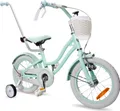 Produktbild: Mädchenfahrrad 14 Zoll Glocke Zusatzräder Schubstange Silver Moon minze