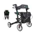 Produktbild: SoNa24 Leichtgewicht Rollator-moosgrün metallic | Antar AT51006 | dreifach faltbar für Reise, Auto, Flug, Zug | Set incl. Stockhalter, Rückengurt, Tasche, Ankipphilfe